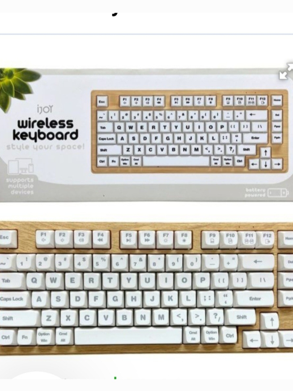 Ijoy Wireless White and Wood-Accent Keyboard